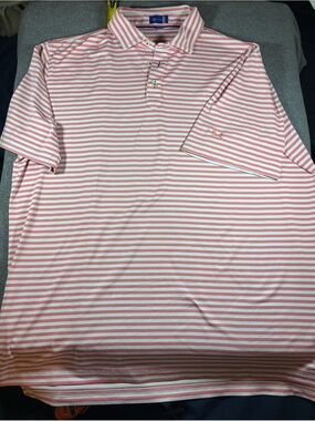 Stitch Men's Pink and White Striped Polo Shirt XL